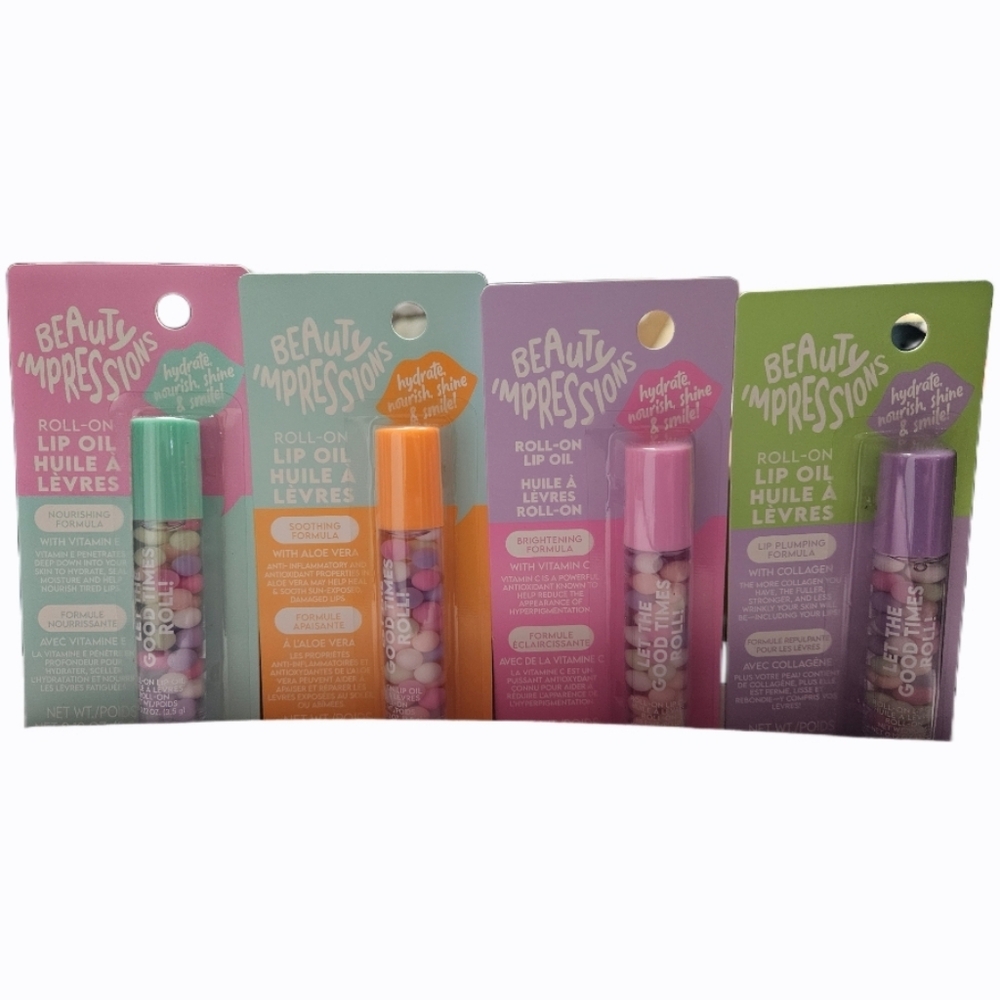 NWT 》4×《 BEAUTY IMPRESSIONS COLORFUL BUBBLES ROLL ON LIP OILS!